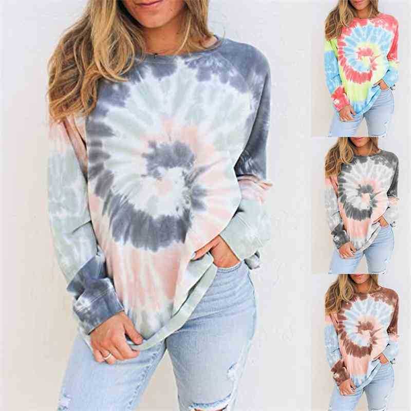 

Autumn and winter 2020 women' wear gradient long sleeve tie dyed loose top round neck sweater, Ash blue