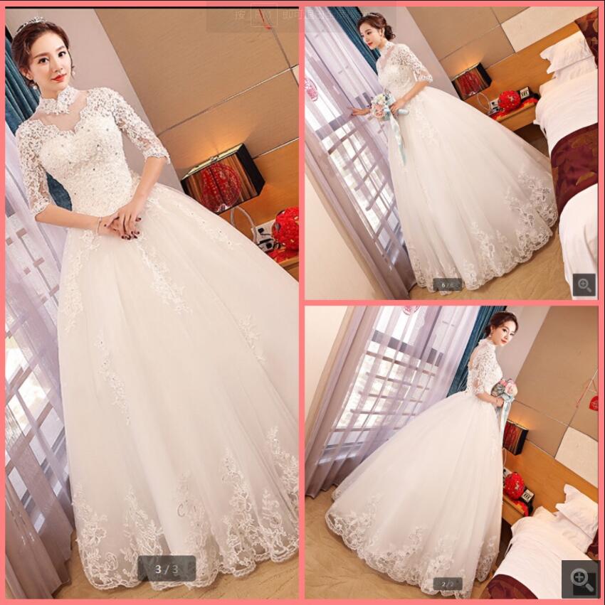 

Vestido De Festa 2021 white tulle high neck ball gown wedding dresses beaded lace appliques hollow back sexy corset bridal gowns princess half sleeve bride dress, Black
