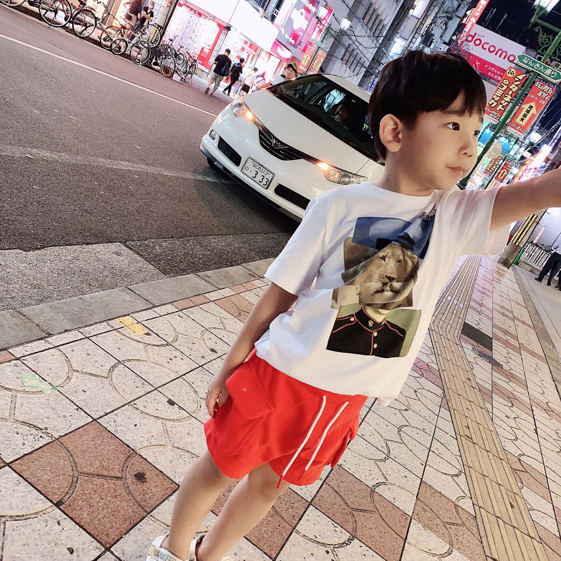 

2021 Kids Fashion t-shirts Lion Print White Tee for Children Cotton, Blue