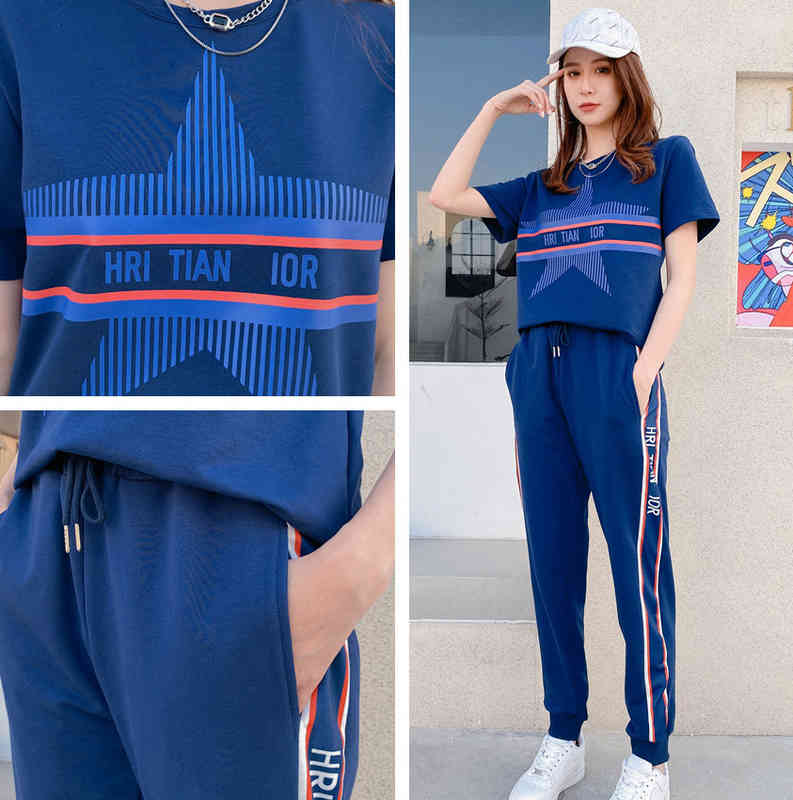 

2022 Factory Wholesale New Model Leisure pure cotton sportswear women's summer two-piece set large size fashion, White
