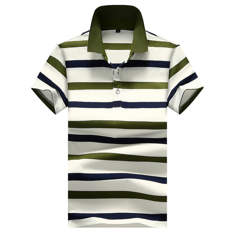 Men&#039;s Polos Short Sleeve Shirts Summer Striped T-Shirt Cotton Breathable Slim Business Golf Shirt 2021 Brand Clothing P0U0-image-700017898