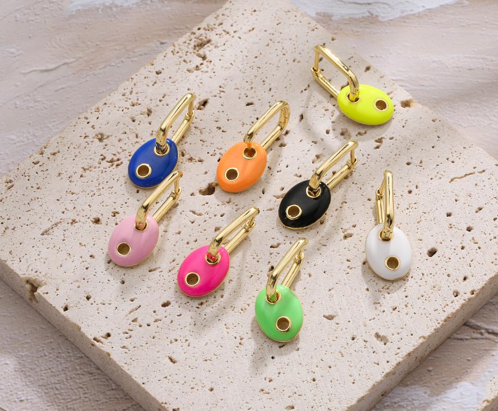 

Hoop & Huggie HECHENG,1 Pair,Huggie Hoops Colorful Earrings,Enamel Bead Charm Earrings,For Women And Girls