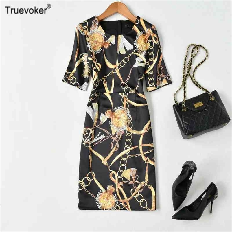 

Truevoker European High Street Satin Prom Dres Royal Gold Baroque Print Plus Size Vestido Robe Femme Ete 210602, Black