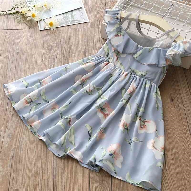 

Princess Mesh Patchwork 3-6 8 10 12 Years Children Floral Strapless Off Shoulder Chiffon Dress Summer For Kids Baby Girls 210701, Blue