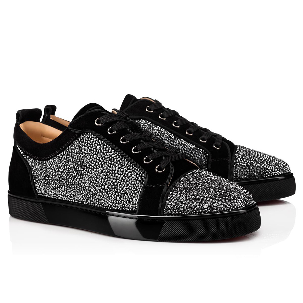 

Luxury Perfect Low Tops Red Bottom Shoes Loui Junior Strass Flat Fashion Men Women Spikes Elastikid Leather Dress Party Designer Crystal Skateboard Sneakers EU 35-47, #3