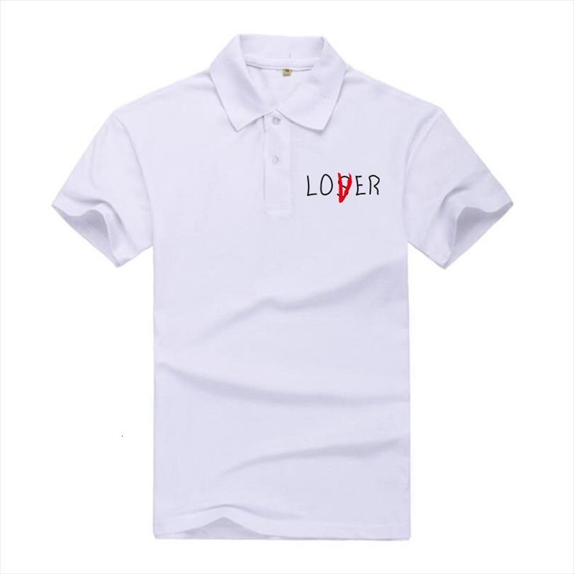 

Summer Lover Printed Stand Collar Mens Polos Shirt Short Sleeve Casual Shirts Slim Fit Homme Cotton, White;black