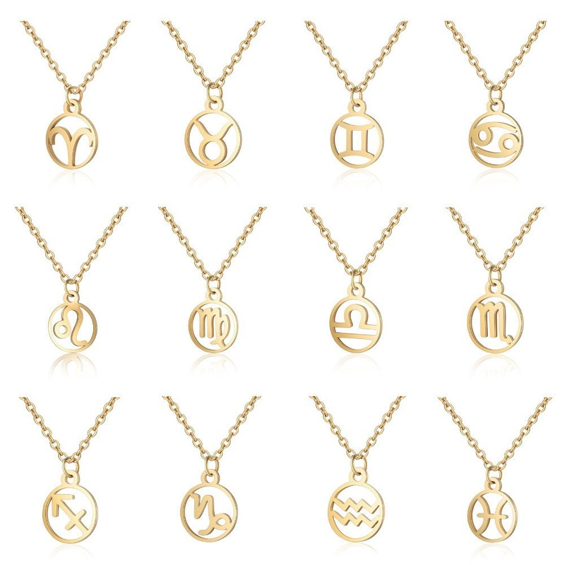 

Stainless Steel Constell Pendant Necklaces Silver Gold Coin Horoscope Sign Necklace chains for Women Men Fashion Jewelry Will and Sandy