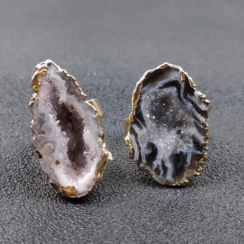 

Wedding Rings Raw Rock Mineral Geode Agates Slice Quartz Ring Irregular Crystal Stone Full Finger Bands Natural Agat Female
