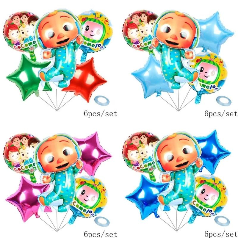 

Cartoon Accessories 6pcs/lot Cocomelon Ji Aluminum Film Balloons Six Piece Sets Double Sided CoCo Melon Party Decorative Balloon