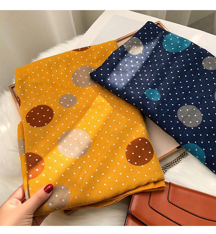 

Scarves 2021 Autumn Women Cotton Spot Print Silver Foil Fringe Shawls Polka Dot Wrap Scarf Hijab 2 Color10PCS/LOT