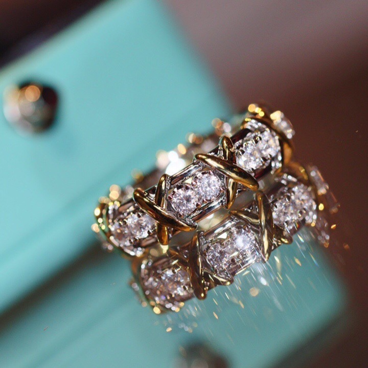 

Ring v Gold t Family High End 16 Diamond x Symbol Platinum Mosaic Ins Fashion Luxury Pair