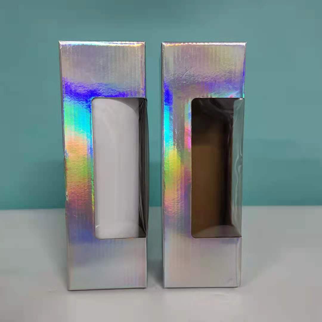 

holographic box fit 20oz 30oz straight skinny stainless steel tumbler with plastic lids laser boxes and support customization by sea