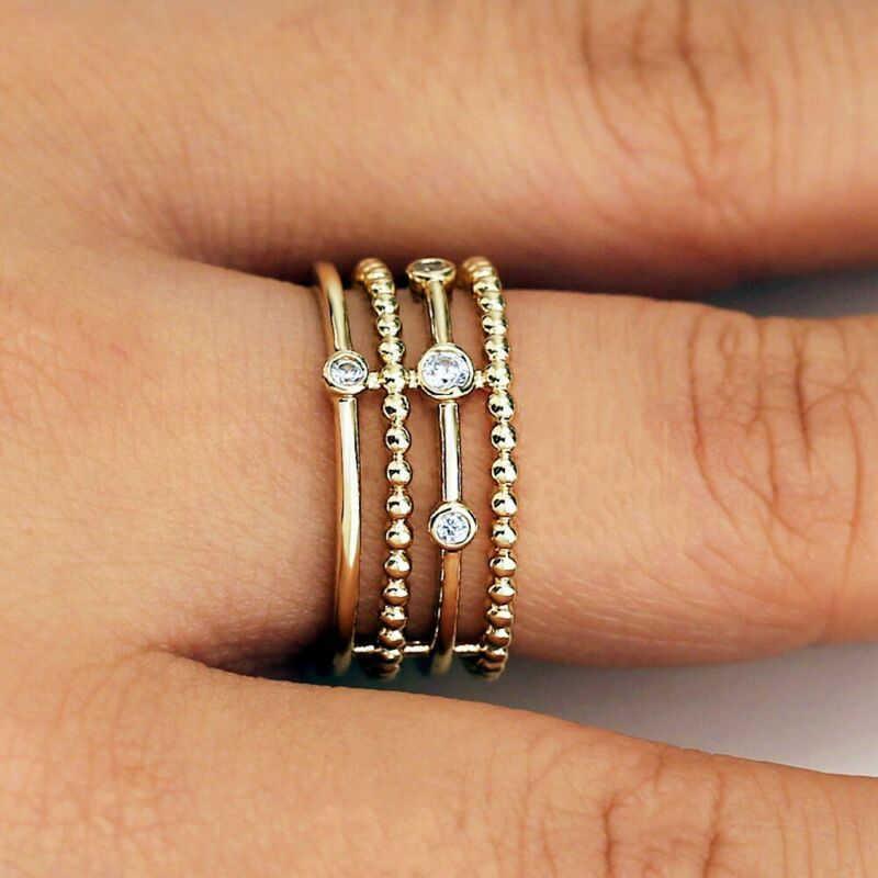 

Wedding Rings Simple Design Round Gold Color Set For Women Handmade Geometry Finger Ring Female Jewelry Gifts