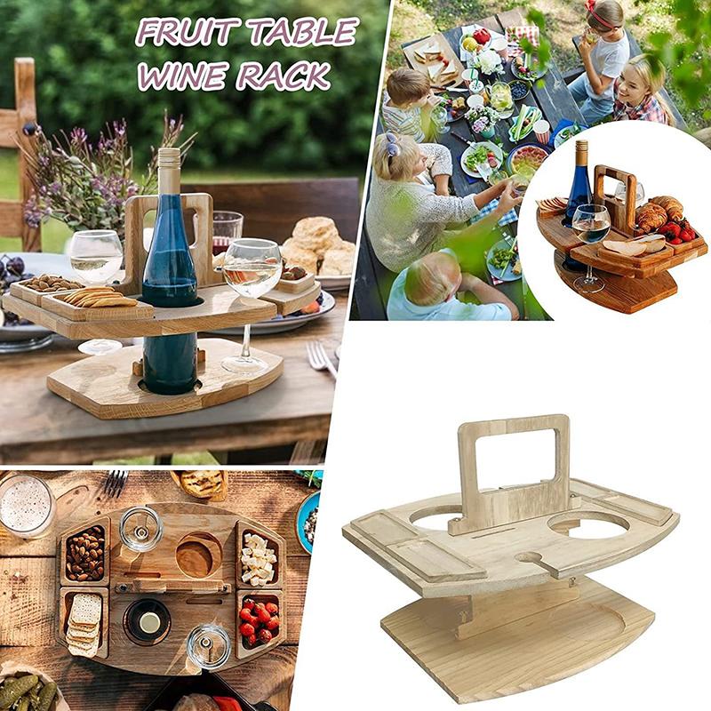 

Camp Furniture Wooden Portable Folding Table Outdoor Garden Camping Tables Easy To Carry Wine Glass Fruit Snack Tray Rack Country Picnic