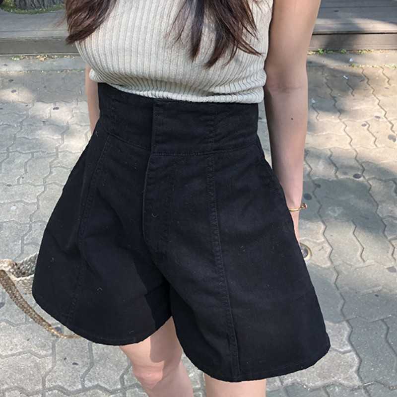 

Women Summer Vintage Fashion High Waist Denim Shorts Femme Ladies Casual Wide Leg 210526, White