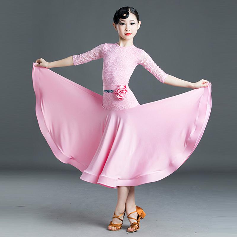 

Stage Wear Pink Ballroom Dance Costume Lace Leotard Skirt Outfit Dancing Competition Clothing Girls Waltz Performance Dresses Suit