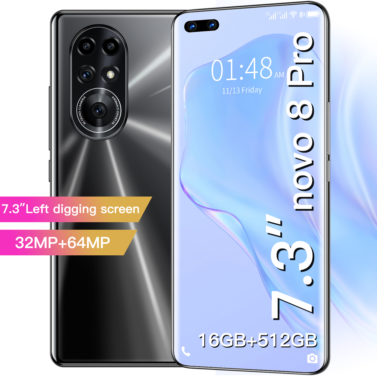 

Global Version Novo8Pro 7.3 inch Smartphone 5G 16GB+1TB 6800mAh 64MP Unlocked Mobile Phones Cellphones Telefone Phone, Purple