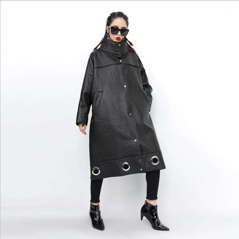 

Women's Leather & Faux Fleece Pu Coats Female Stand Collar Thicken Design Black Casual Jackets 2021 Women Loose Big Size Outerwear Tops Gx16