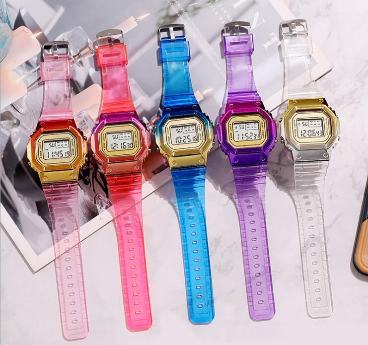 

2021 NEW Female Digital simple Electronic Unisex wristwatch Kids Square Watch Sports Student Waterproof Set Alarm Luminous, Slivery;brown