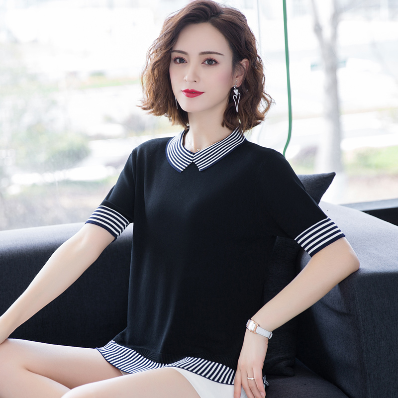 

Bras YISU high quality Women Knitted T-shirt Summer Short Sleeve Fake two pieces pullover Ice silk Cool T-shirts Tops 73VW, 1# shoe box