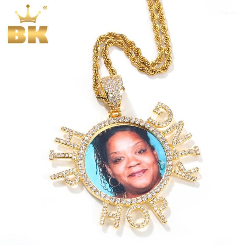 

The Bling King Round Po Pendant With Name Special Team Memory Gift DIY Rose Gold Copper Family Jewelry Punk Style Chains