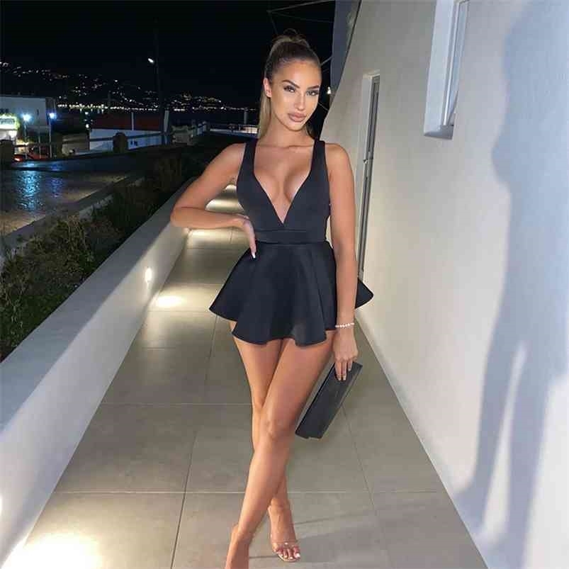 

Women Sexy Halter Deep V Neck Backless Mini Dress Zipper Shorts Bodycon Pink Dresses Club Party Beach Robe E-girl Y2K Clothes 210701