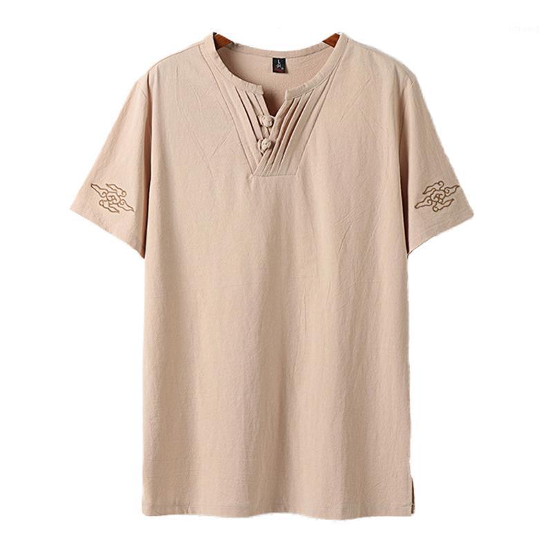 

Men's T-Shirts Large Size Clothing T Shirts Linen Chinese Style Summer V-neck Big Short Sleeve T-shirt Male Tee Tops Plus 6XL 7XL 8XL 9XL, Khaki