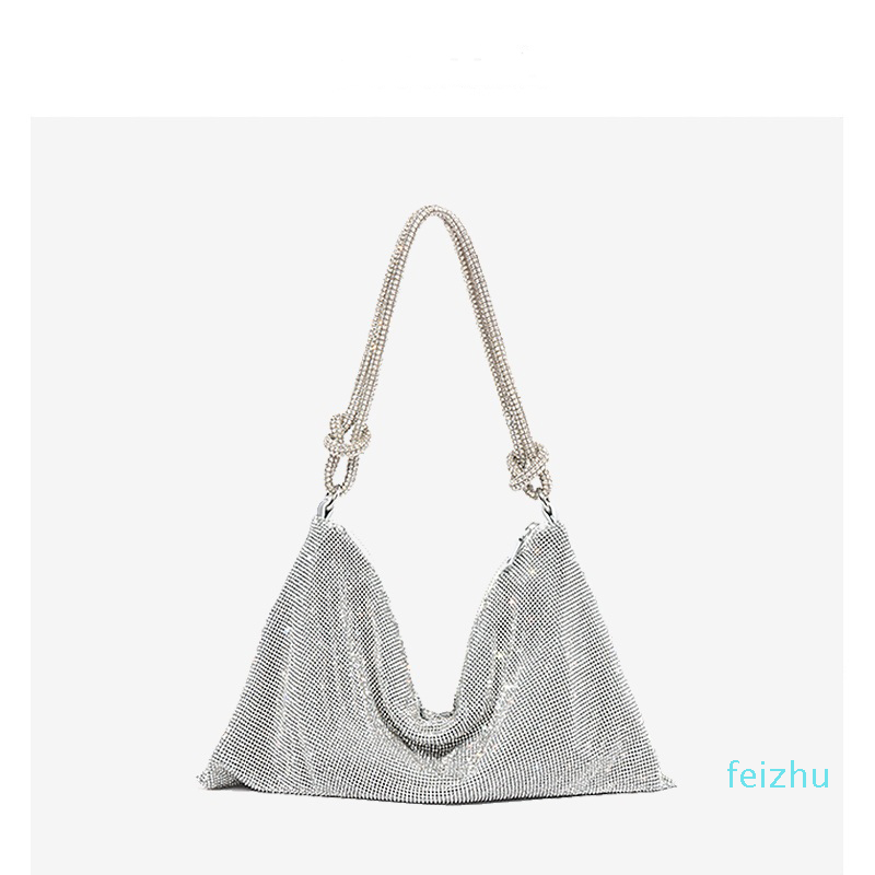 

Handle Rhinestones Evening Clutch Bag Crystal Diamonds Hobos Dinner Party Wedding Purses and Handbag Luxury Designer Tote Shoulder Bag, Silver
