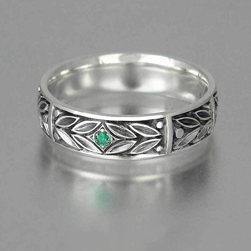 

Cluster Rings Retro Exquisite Green Crystal Leaf For Men Elegant Women Wedding Charm Ring Accessories Fashion Party Jewelry Gifts, Golden;silver