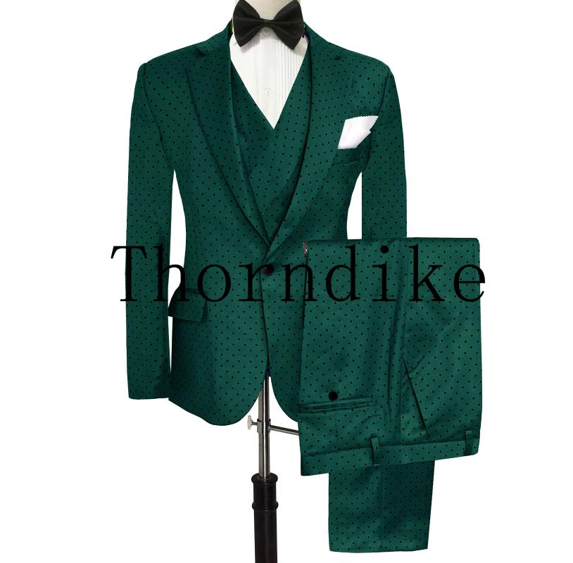

Men's Suits & Blazers Custom Made Dark Green Dot For Men 3 Pieces(Jacket+Pants+Vest) Casual Marriage Groom Blazer Tuxedo Wedding