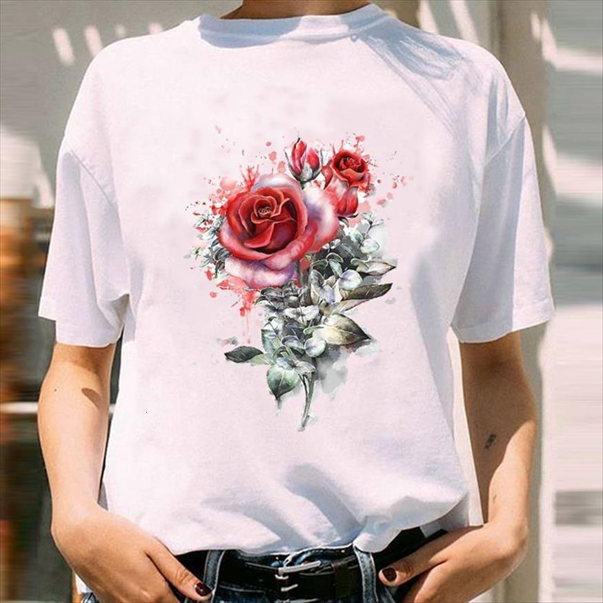 

graphic trend watercolor floral flower womens happy valentines day fashion print female clothes tees shirt, White
