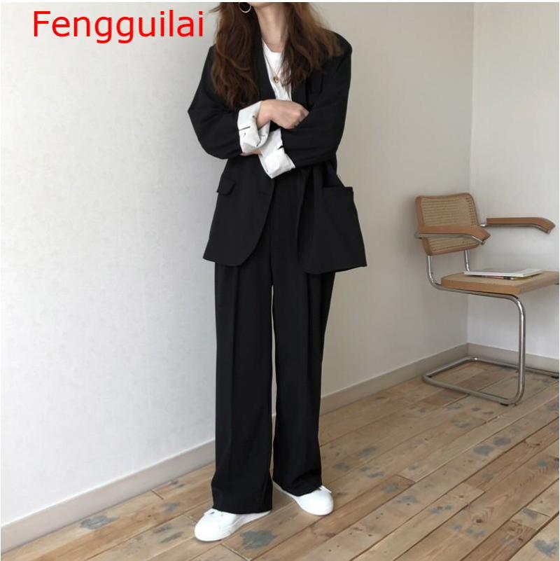 

Women' Jackets Women Female 2021 Spring Autumn Ladies Solid Vintage Single Breasted Office Long Sleeve Loose Suit Coat Jacket, Black