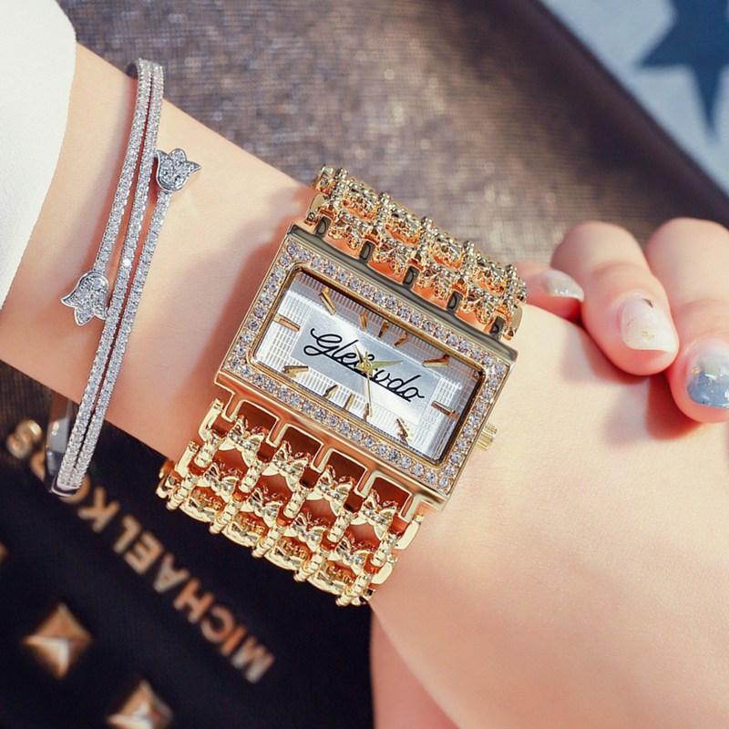 

Wristwatches Fashion Casual Women Watches Steel Quartz Watch Luxury Rhinestone Women's Relogio Feminino, Slivery;brown