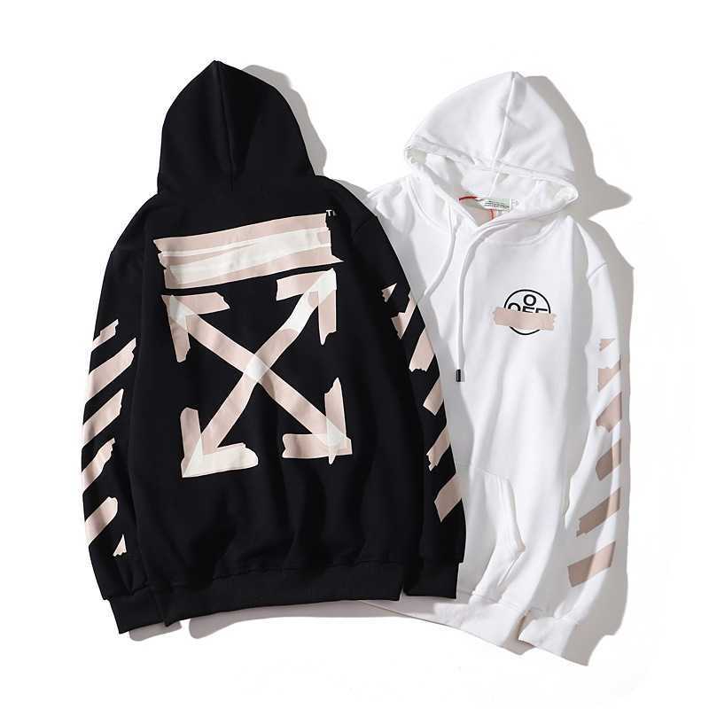 

autumn winter 2020 new off men's and women's street versatile adhesive strip basic arrow ow couple's sweater, Black