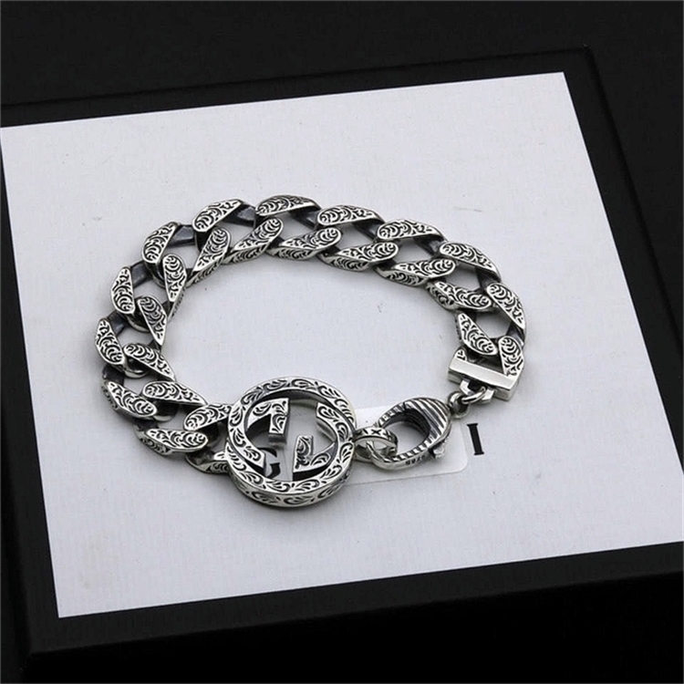 

70% OFF designer jewelry Gujia new double g carved Japanese Korean trendsetters versatile men and women lovers 925 Sterling Silver Bracelet Valentine's Day gift