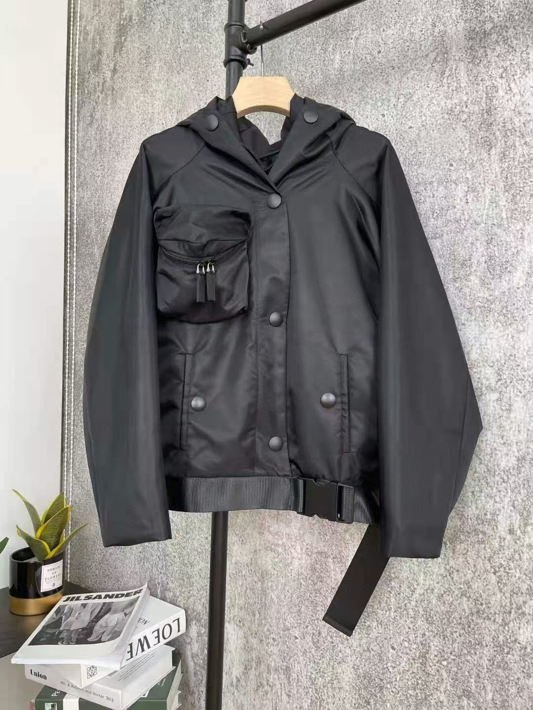 

Women Jacket Hooded Coat Parkas Spring Autumn Style With Belt Slim Corset For Lady Outfit Jackets Pocket Outsize Classcia Windbreaker Coats -L, Black