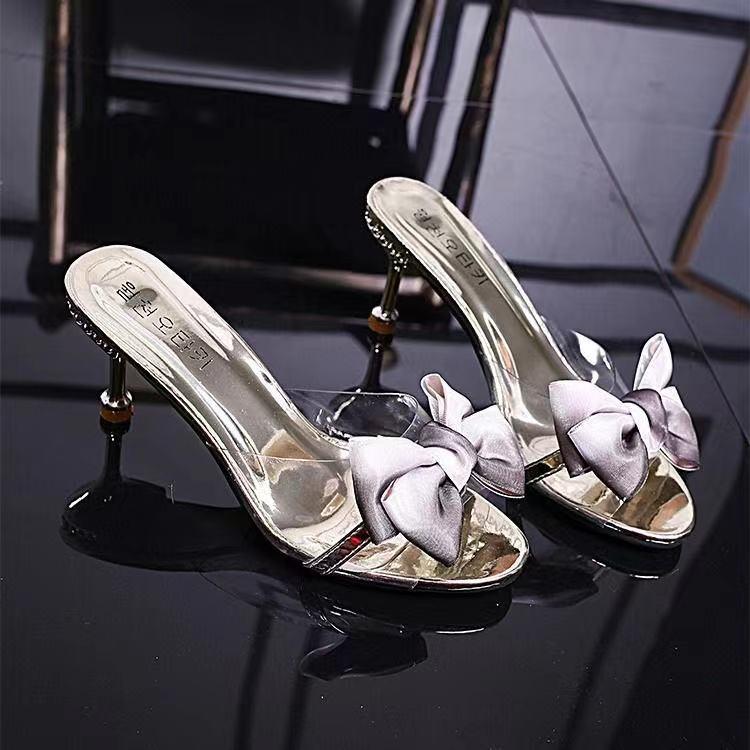 

Sandals Women Transparent High Heels Shoes Pointed Toe Slip-On Pumps Party Dress Buckles, Gold