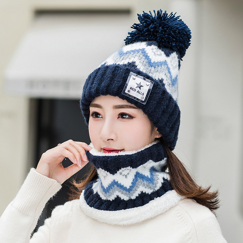 

Korean Style New Autumn and Winter Womens Wool Hat Winter Warm with Velvet Sleeve Cap Fashion All-Match XINGX Knitted Hat, Black