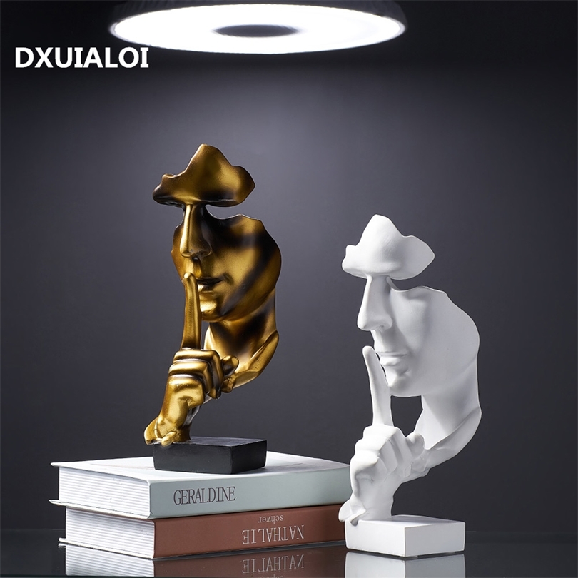 

Accessories for home decoration silence is Gold statue of human face sculpture abstract African 210827