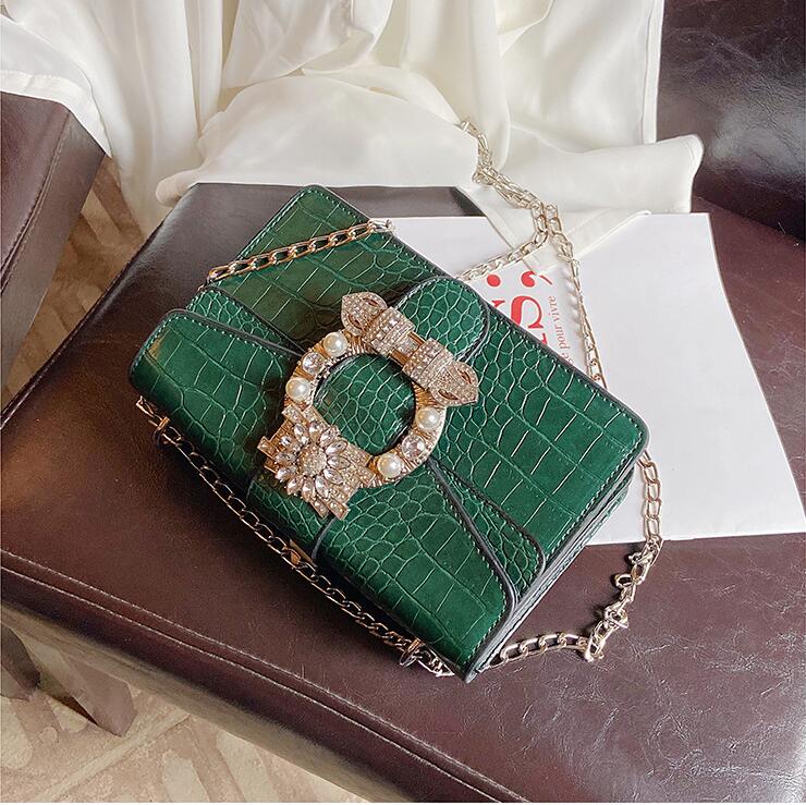 

Factory wholesale women leather shoulder bags foreign style Alligator chain bag retro embossed leathers handbags street trend solid color diamond handbag