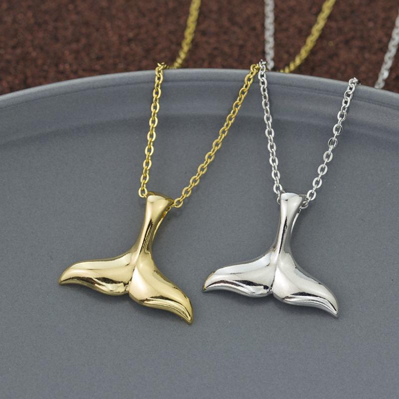 

Ethnic Whale Tail Pendant Necklace Stainless Steel Fish Nautical Charm Mermaid Choker Necklaces For Women Girls Kids Gift, Silver