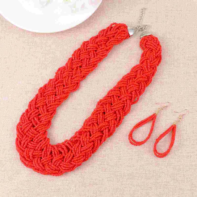 

Earrings & Necklace 1 Set Bohemian Style Creative Hand-woven Beads Clavicle Eardrops Fashion Ethnic Jewelry, Silver