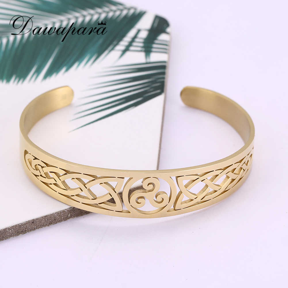 

Dawapara Triskele Triple Spiral Triskelion Symbol Amulet Cuff Bangles Occult Magic Pagan Talisman Stainless Steel Jewelry Q0719