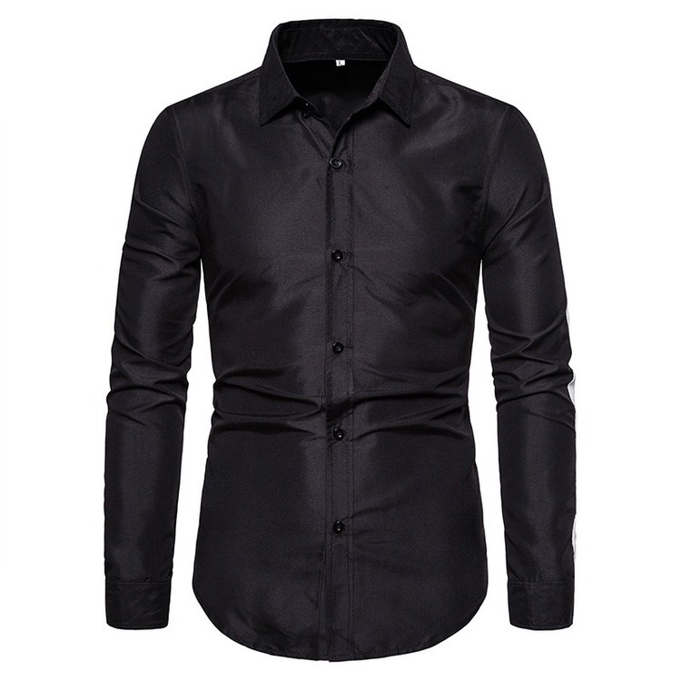 

Men' Casual Shirts Spring and Autumn Style Korean Slim Solid Color Business Long Sleeve Shirt Men G-3 GD9K, Black
