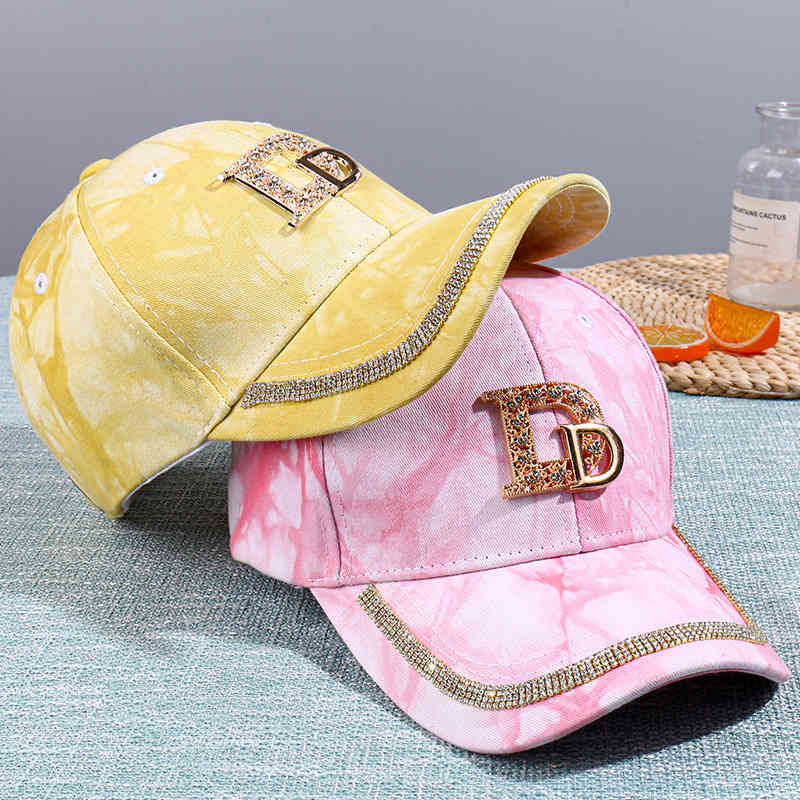 Hats Caps Children Korean Version Net Red Diamond Tide Brand Duck Tongue Ins Spring and Summer Day d Letter Rhinestone Hardtop Sunshade