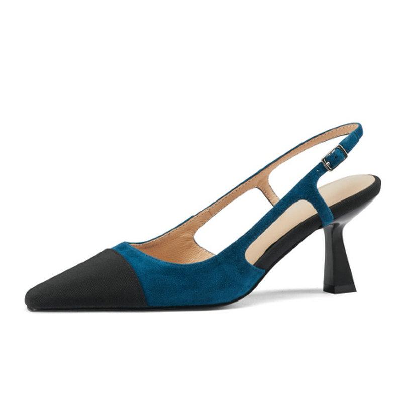 

Suede Leather Women's Summer Shoes Mixed Color High Heels Sandals Women 2021 Wedding Basic Woman Size 41 42, Black