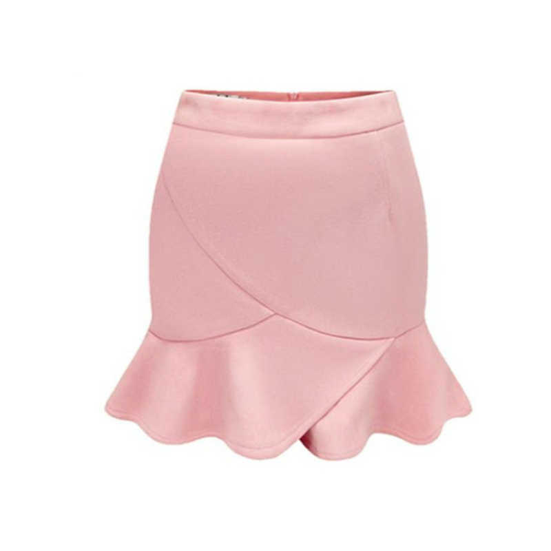 

Merry Pretty Pink Mermaid Suede Mini Skirts Women Sexy Pencil Ruffles Mid Waist Saias Solid Above Knee Short Girls 210526, Black