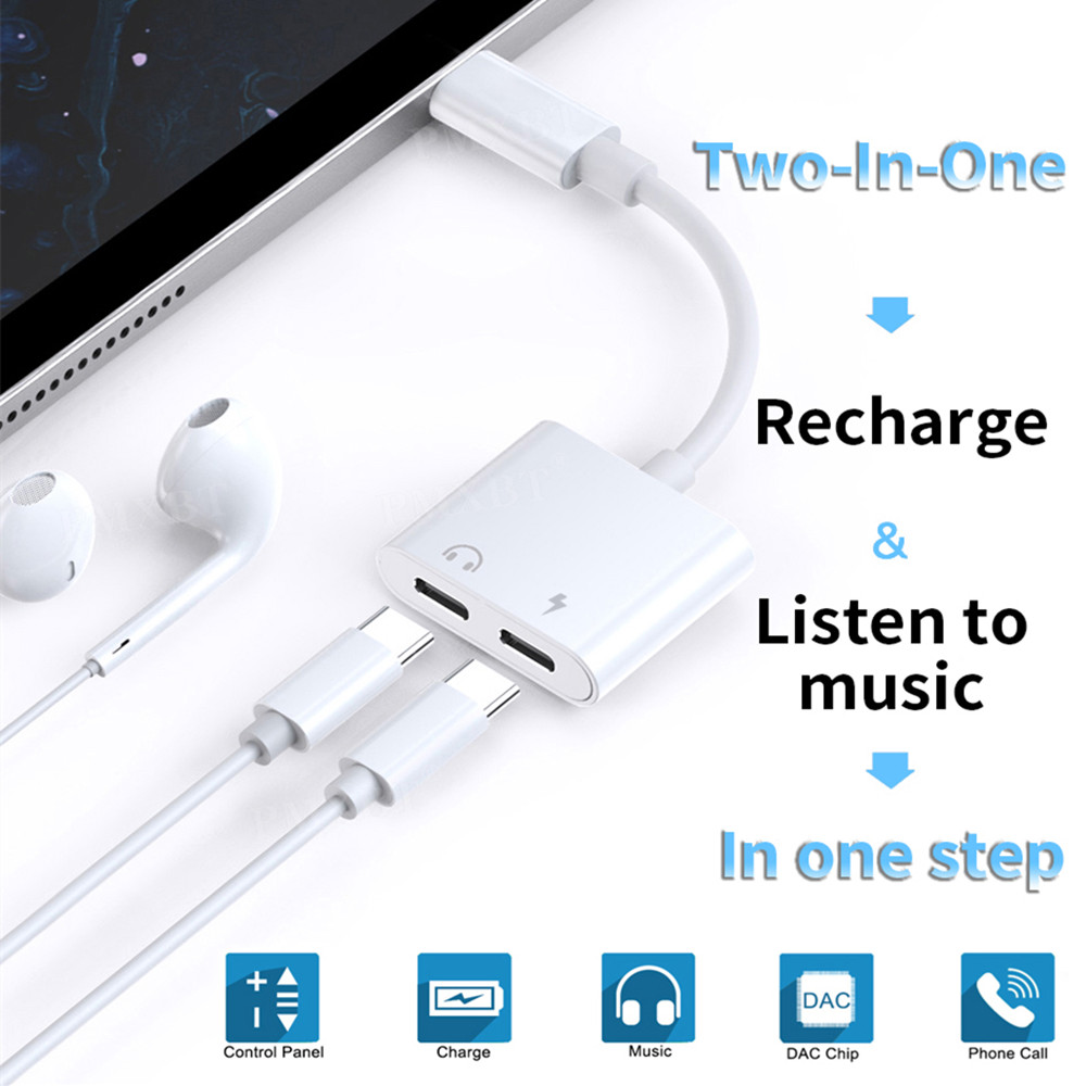 

Dual Type C Aux Audio Earphone Jack Adapter For Samsung Galaxy S20 S10 Note10 Huawei P40 USB-C Charging Splitter Headphone Converter