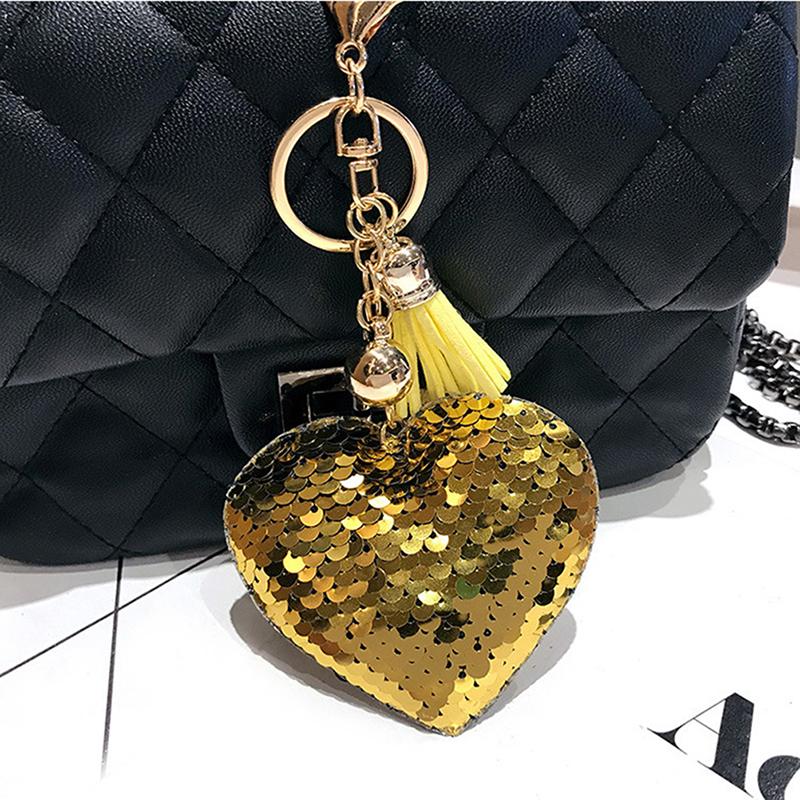 

Keychains Sequins Heart Tassel Keychain Gifts For Women Cute Glitter Key Chain Car Bag Accessories Jewelry Wholesale
