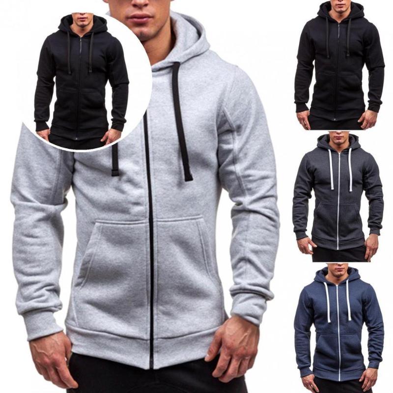

Men's Jackets Warm Autumn Solid Color Casual Sweatshirt Outerwear Men Jacket, Black